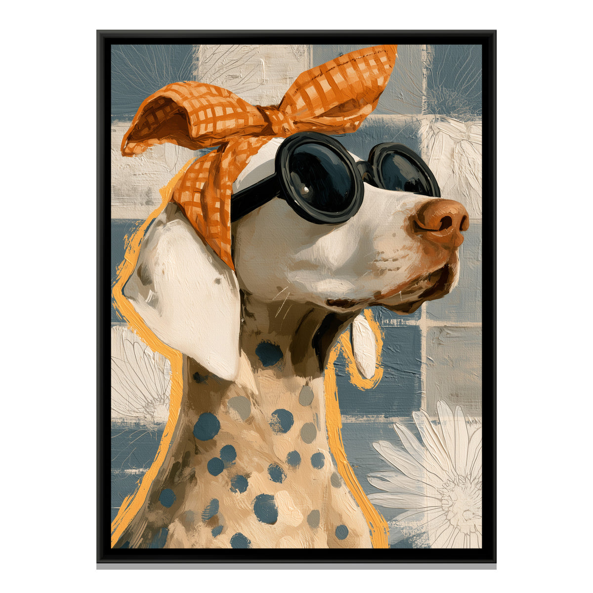 Dog in Sunglasses — framed canvas print, front view