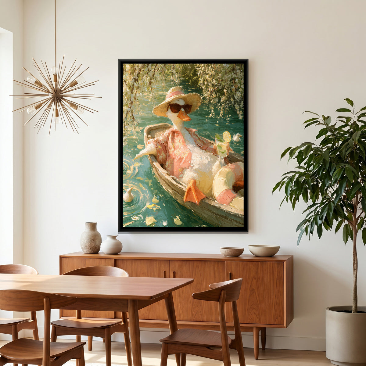 Duck in a Boat — canvas art shown in a styled room