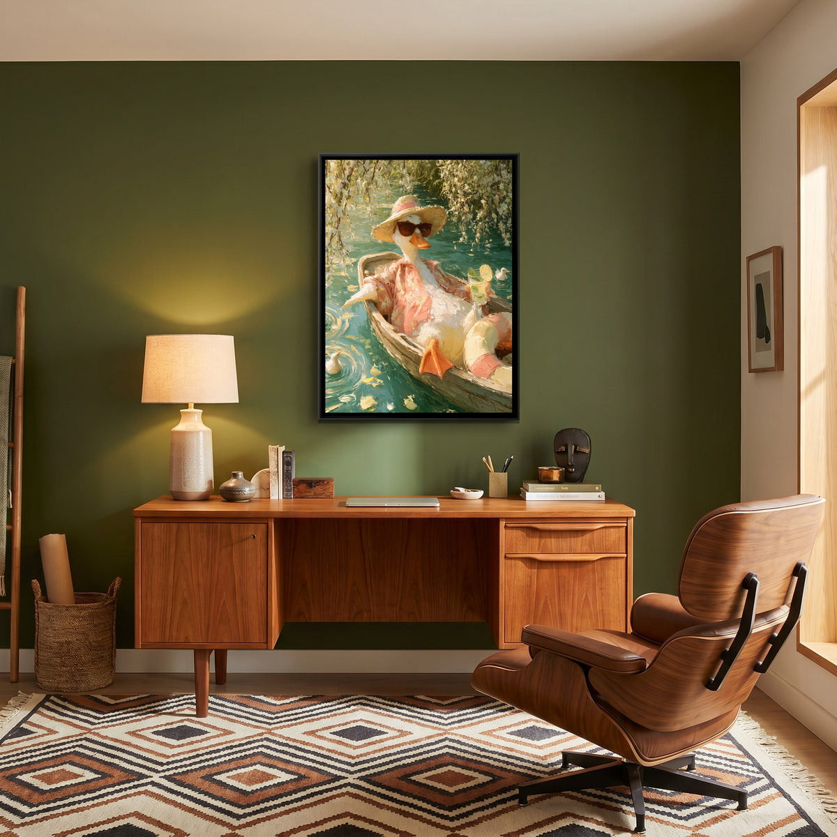 Duck in a Boat — canvas art shown in a second room setting