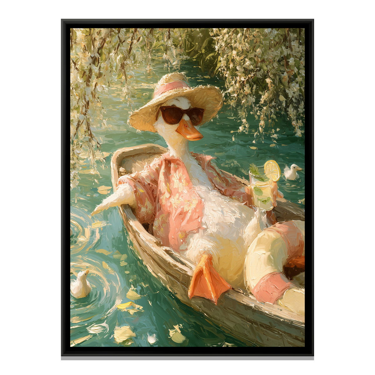Duck in a Boat — framed canvas print, front view
