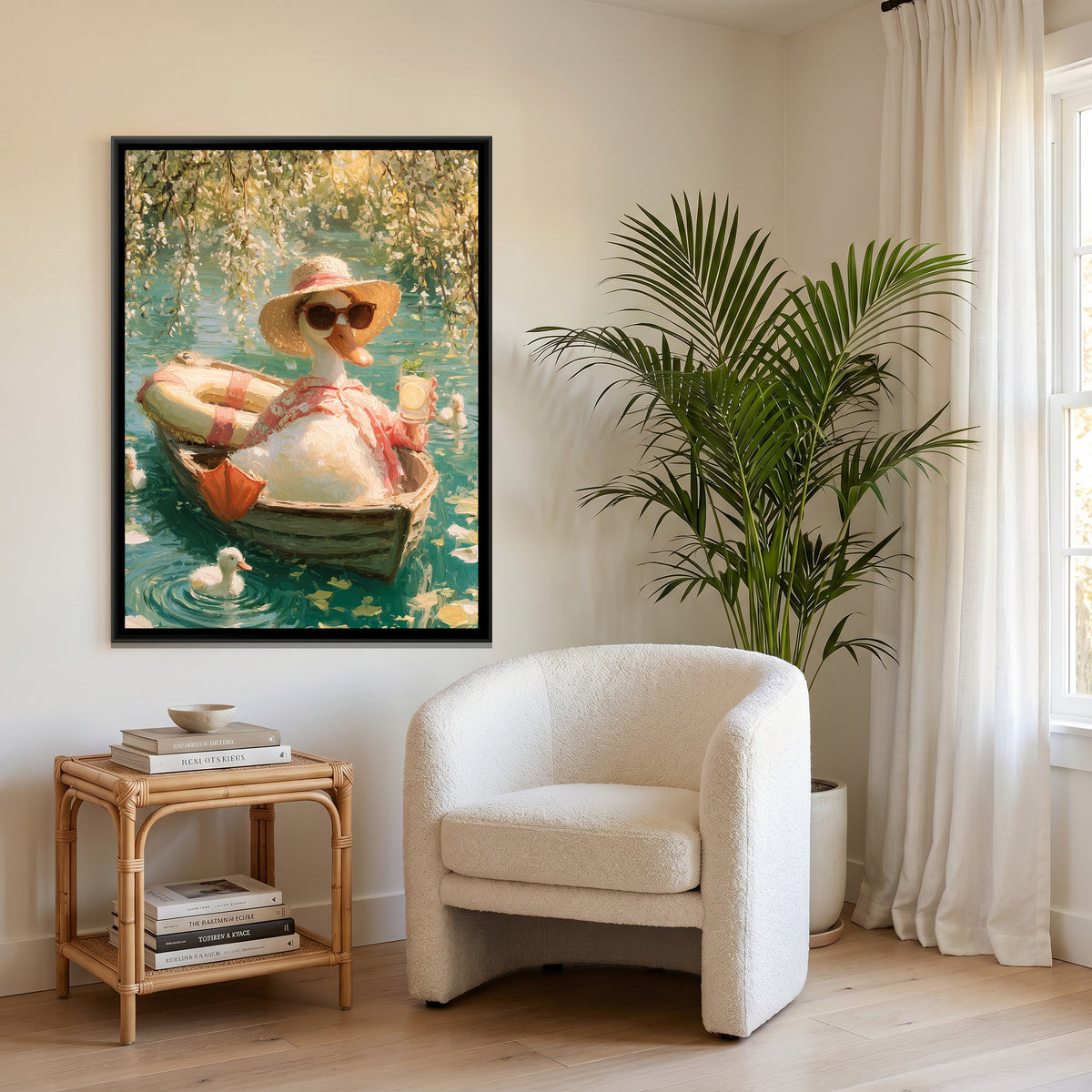 Duck in a Boat — canvas art shown in a second room setting