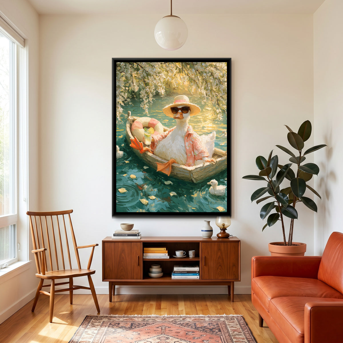 Duck in a Boat — canvas art shown in a styled room