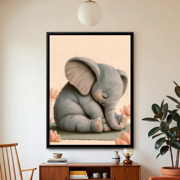Yoga Elephant — framed canvas art hung on a wall