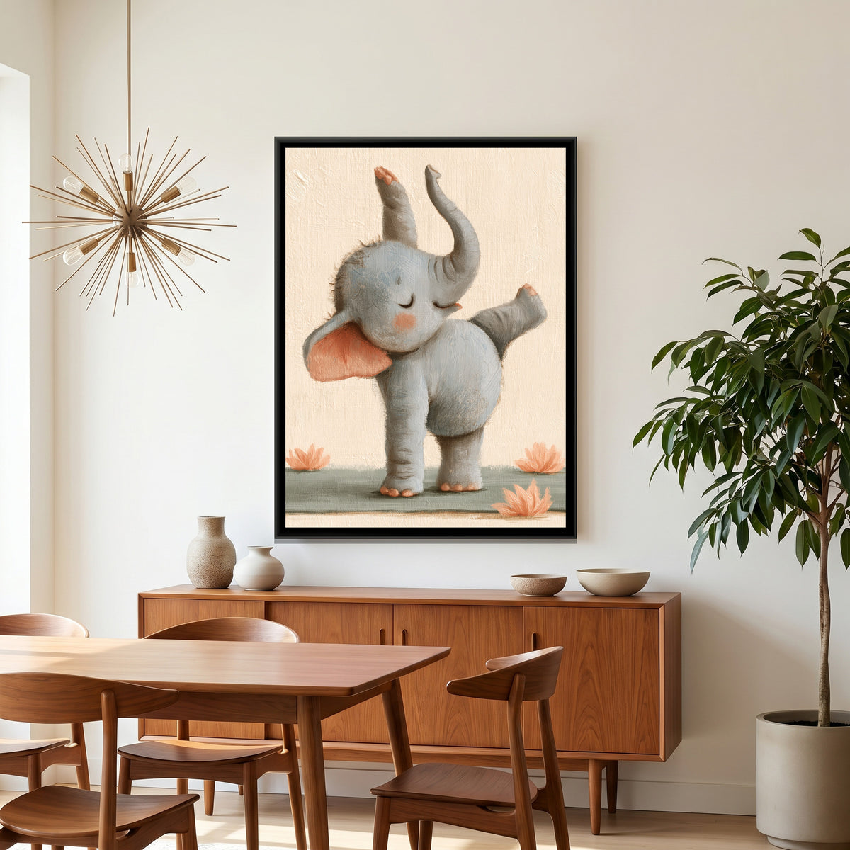 Yoga Elephant — canvas art shown in a second room setting