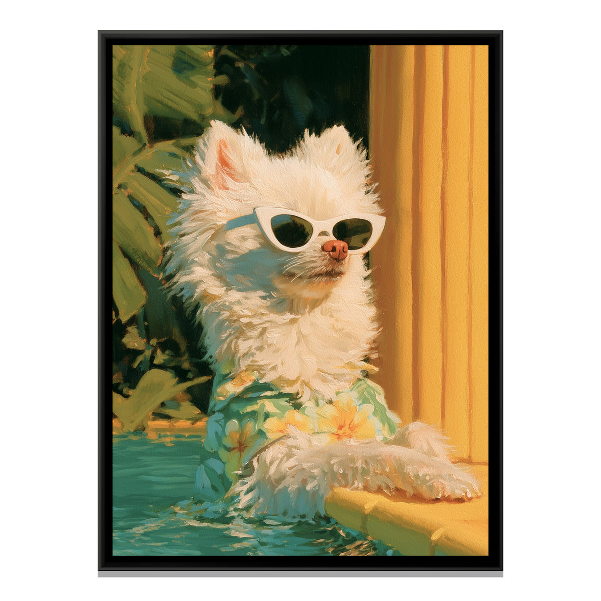 Pomeranian in Sunglasses — framed canvas print, front view