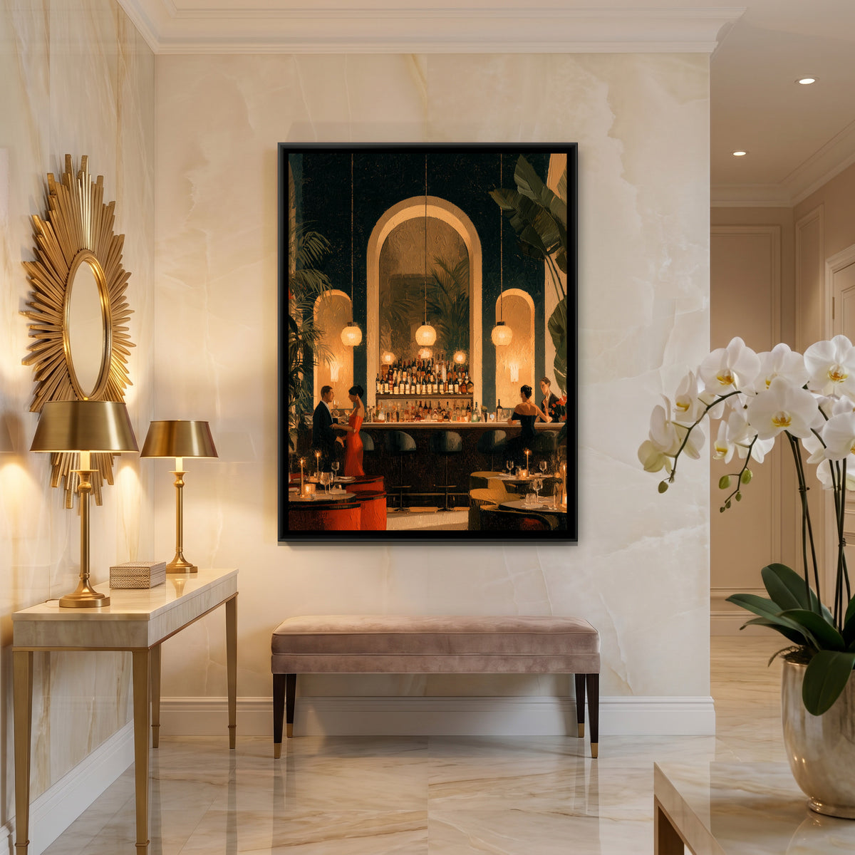 Cocktail Bar — canvas art shown in a styled room