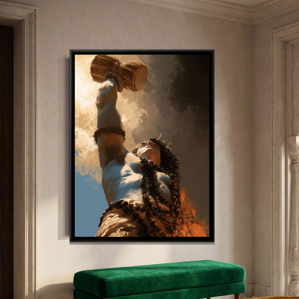 Mahadev with Damru — framed canvas art hung on a wall