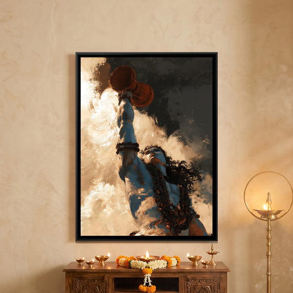 Mahadev with Damru — framed canvas art hung on a wall