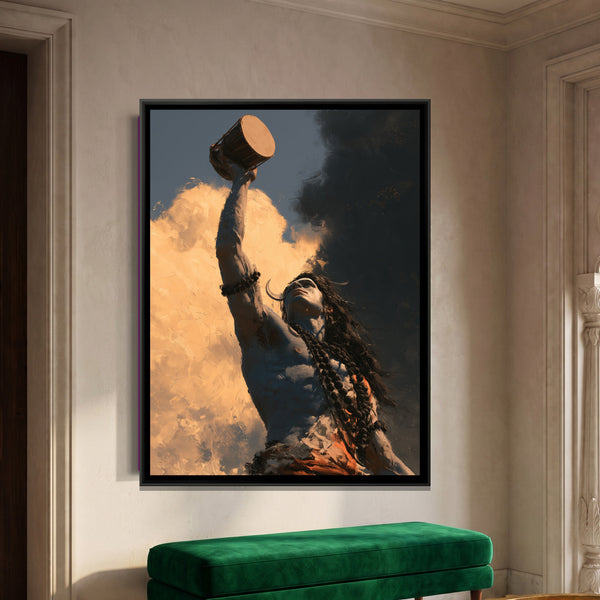 Mahadev with Damru — framed canvas art hung on a wall
