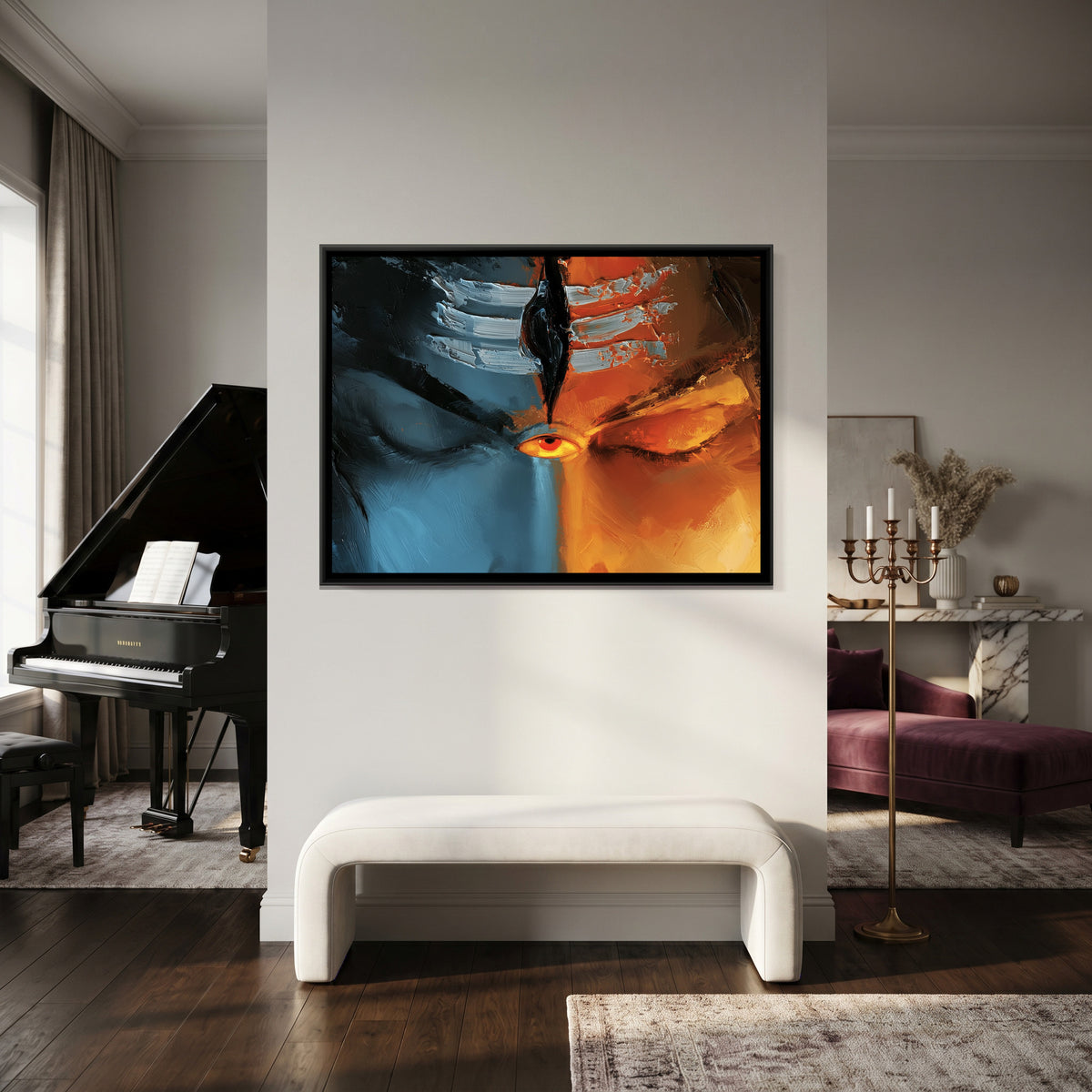Mahadev Third Eye — canvas art shown in a second room setting