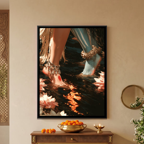 Shri Radha Krishna Feet — framed canvas art hung on a wall