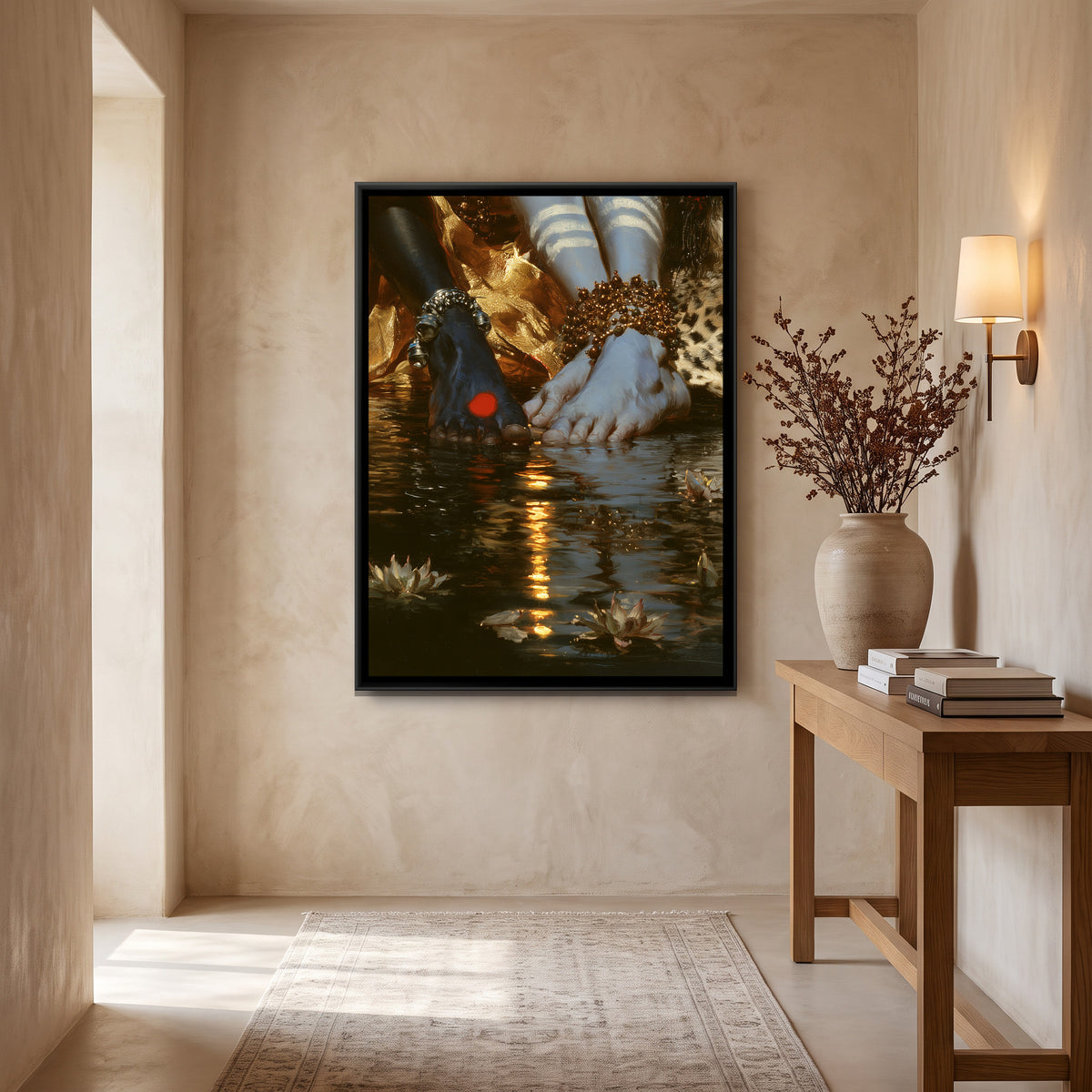 Shiva Parvati Feet — canvas art shown in a second room setting