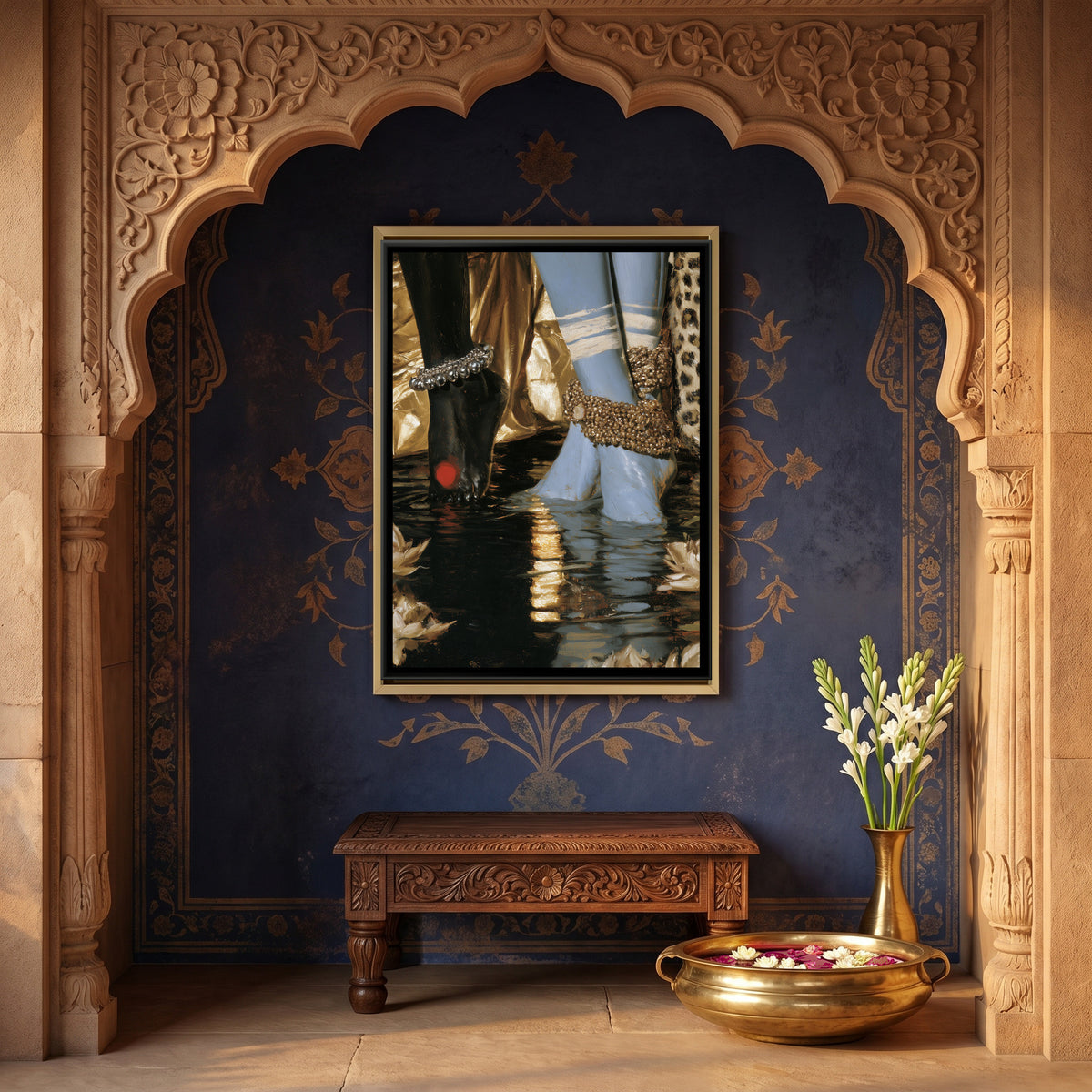 Shiva Parvati Feet — canvas art shown in a styled room