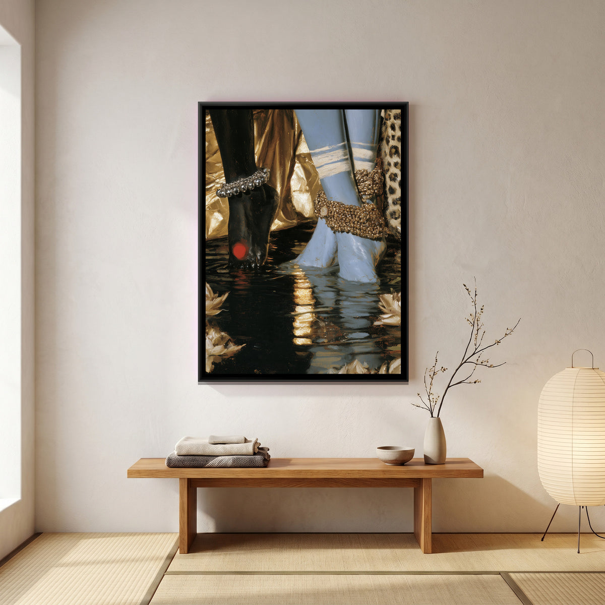 Shiva Parvati Feet — canvas art shown in a second room setting
