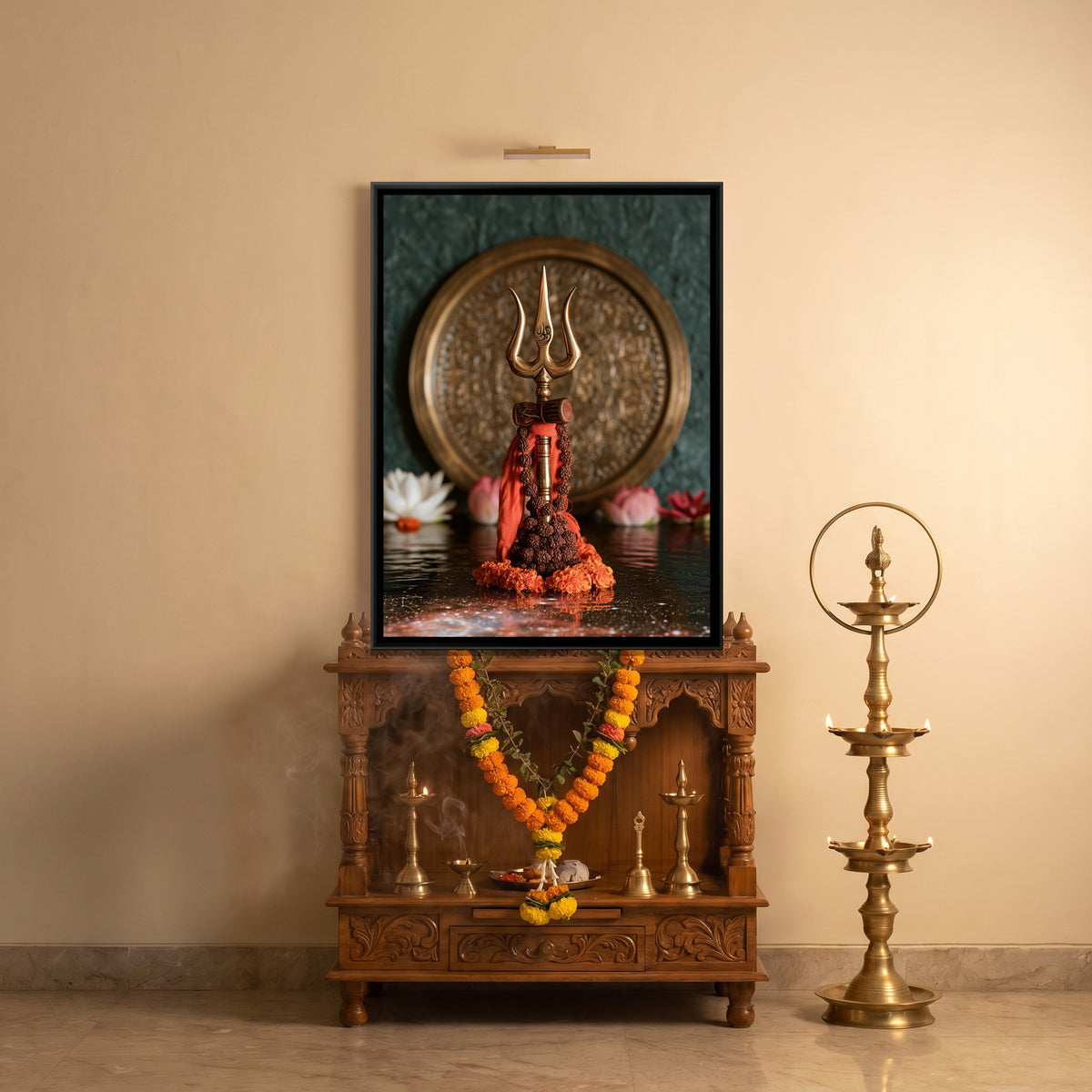 Mahadev Trishul — canvas art shown in a styled room