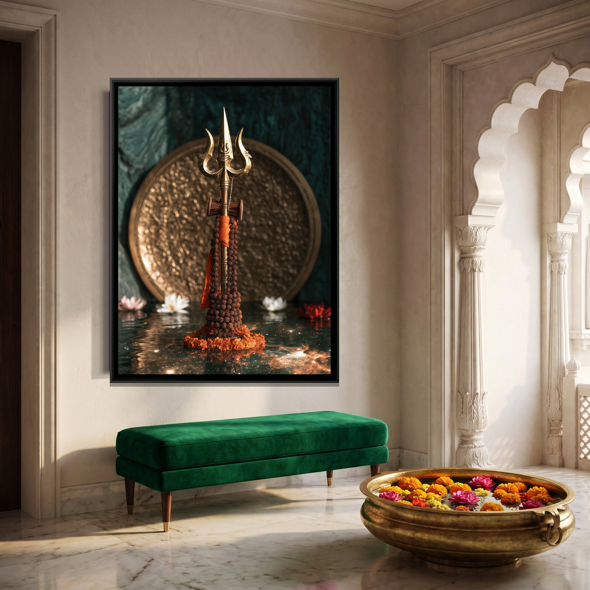 Mahadev Trishul — canvas art shown in a styled room