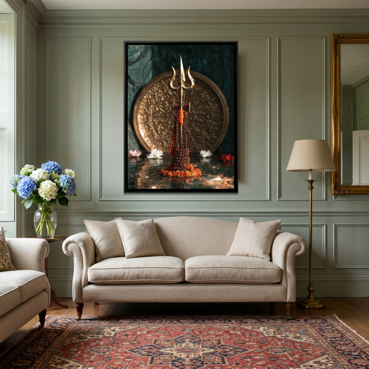 Mahadev Trishul — canvas art shown in a second room setting