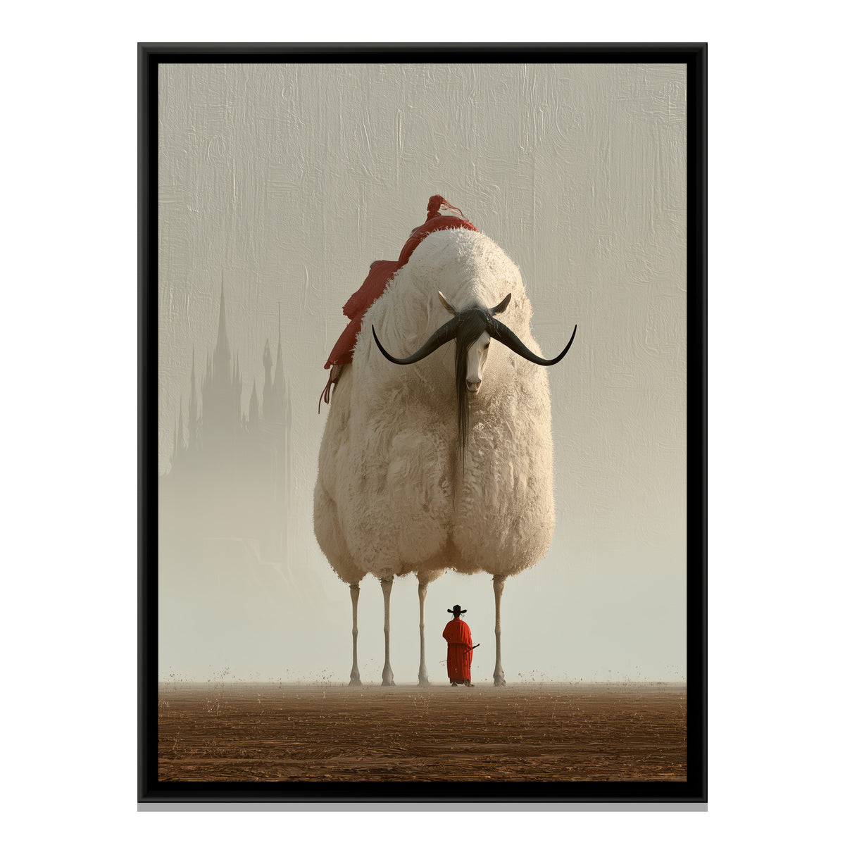 Surreal Horned Beast — framed canvas print, front view