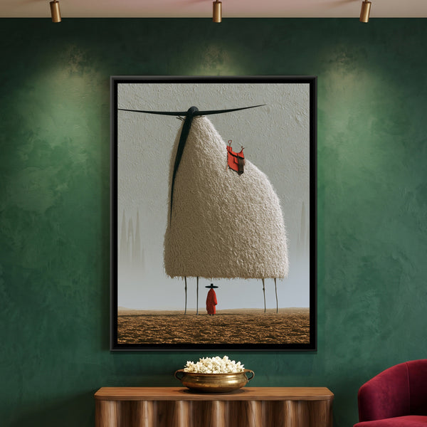 Surreal Horned Beast — framed canvas art hung on a wall