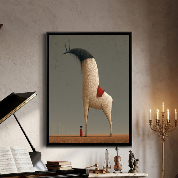 Surreal Horned Beast — framed canvas art hung on a wall