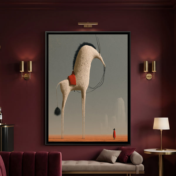 Surreal Horned Beast — framed canvas art hung on a wall