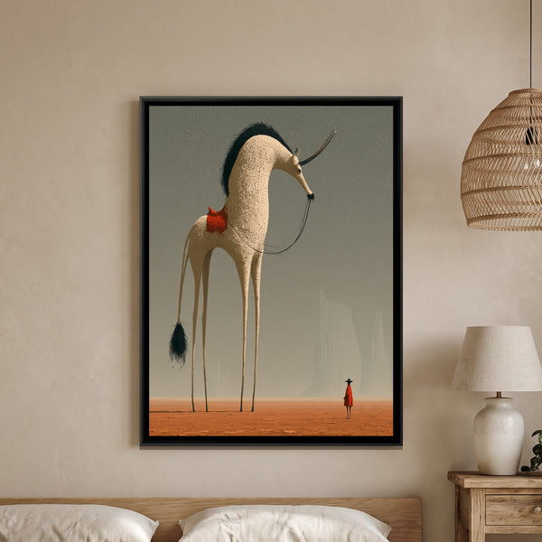 Surreal Horned Beast — framed canvas art hung on a wall