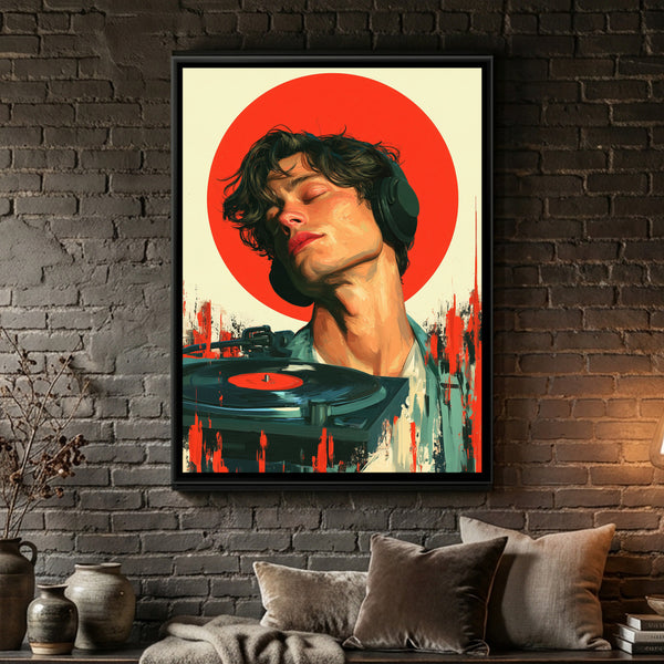 Vinyl Record Listener — framed canvas art hung on a wall