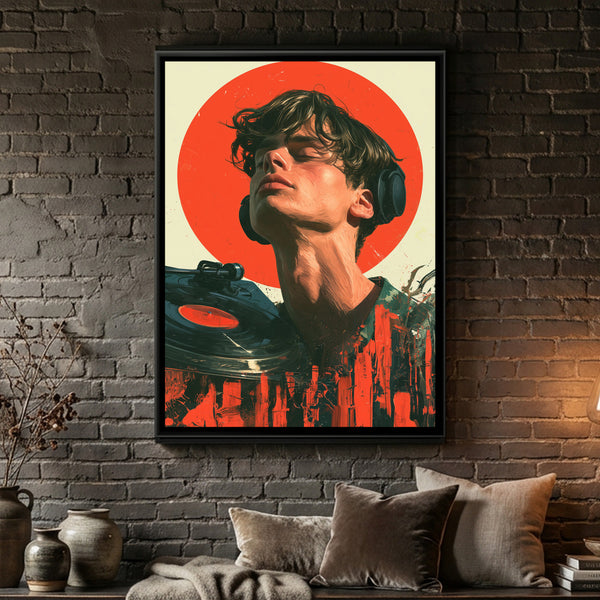 Vinyl Record Listener — framed canvas art hung on a wall