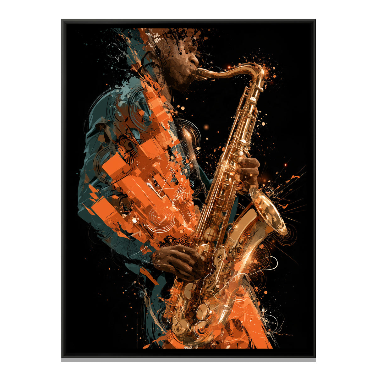 Saxophone Player — framed canvas print, front view