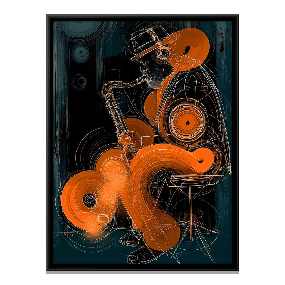 Saxophone Player — framed canvas print, front view