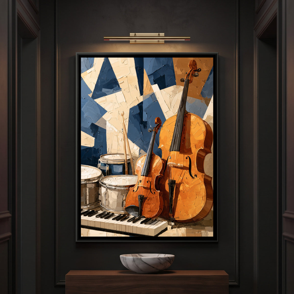 Musical Instruments — framed canvas art hung on a wall