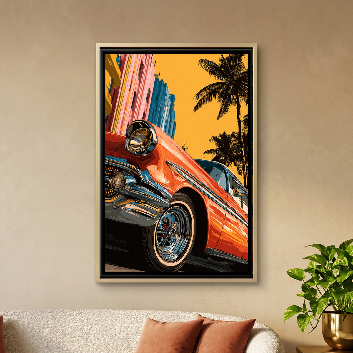 Vintage Car — framed canvas art hung on a wall