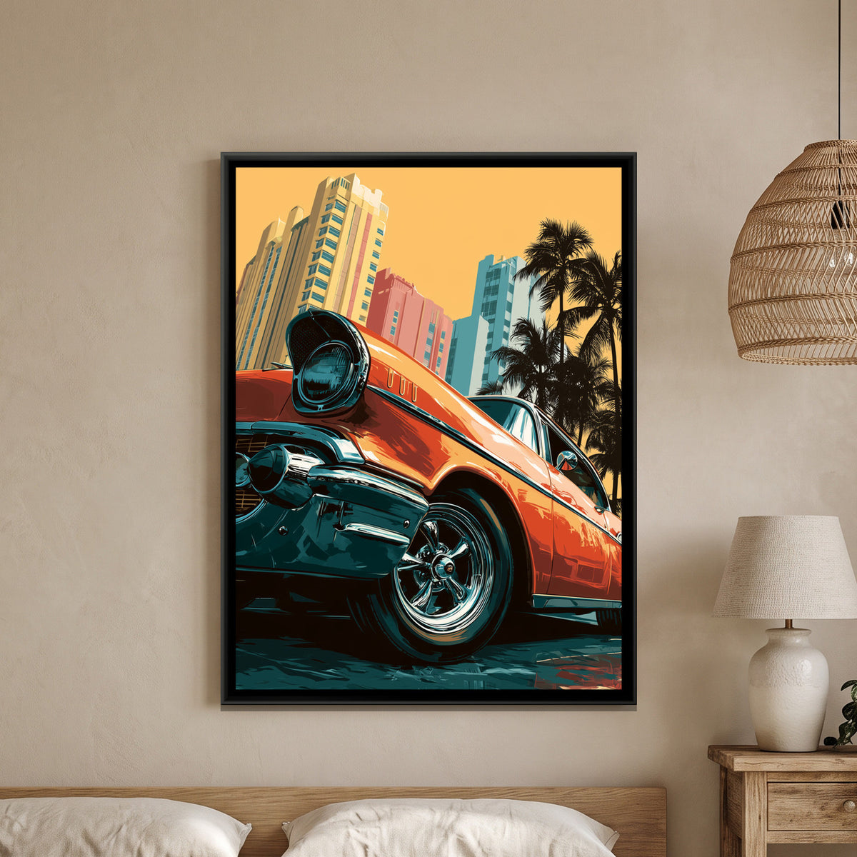 Vintage Car — framed canvas art hung on a wall