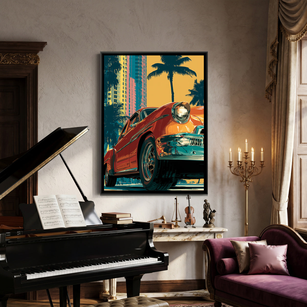 Vintage Car — canvas art shown in a styled room