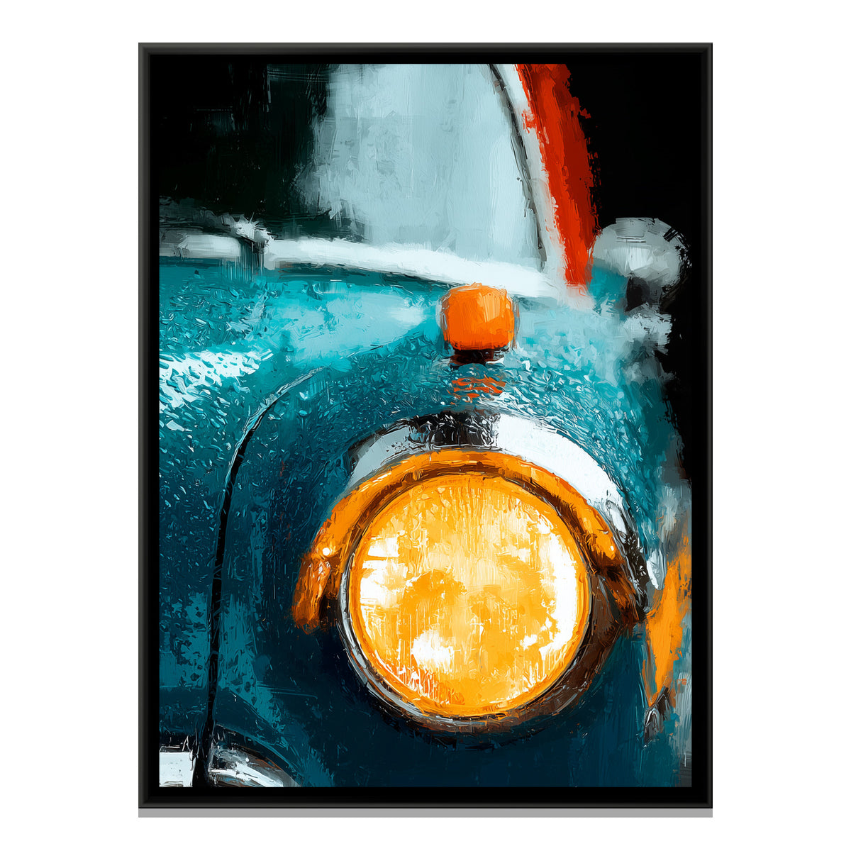 Vintage Car Headlight — framed canvas print, front view
