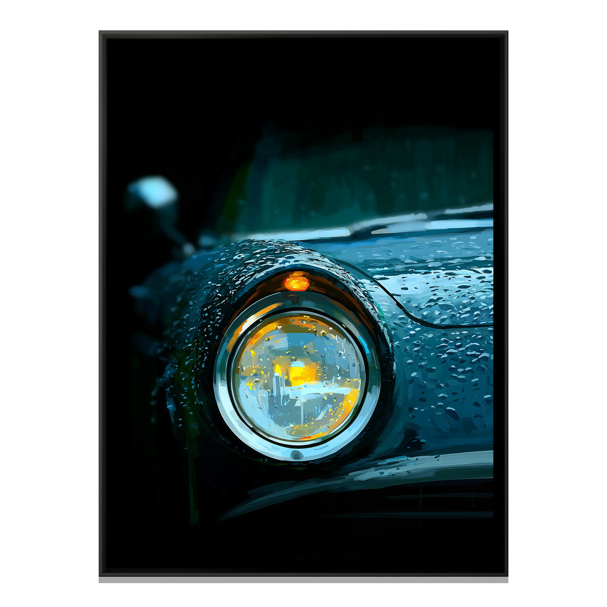 Vintage Car Headlight — framed canvas print, front view