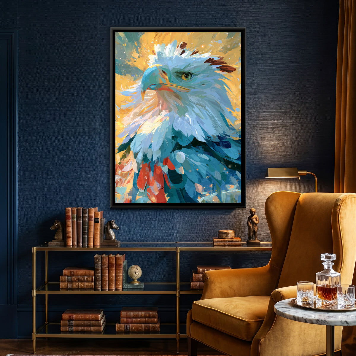 Eagle Head — canvas art shown in a second room setting