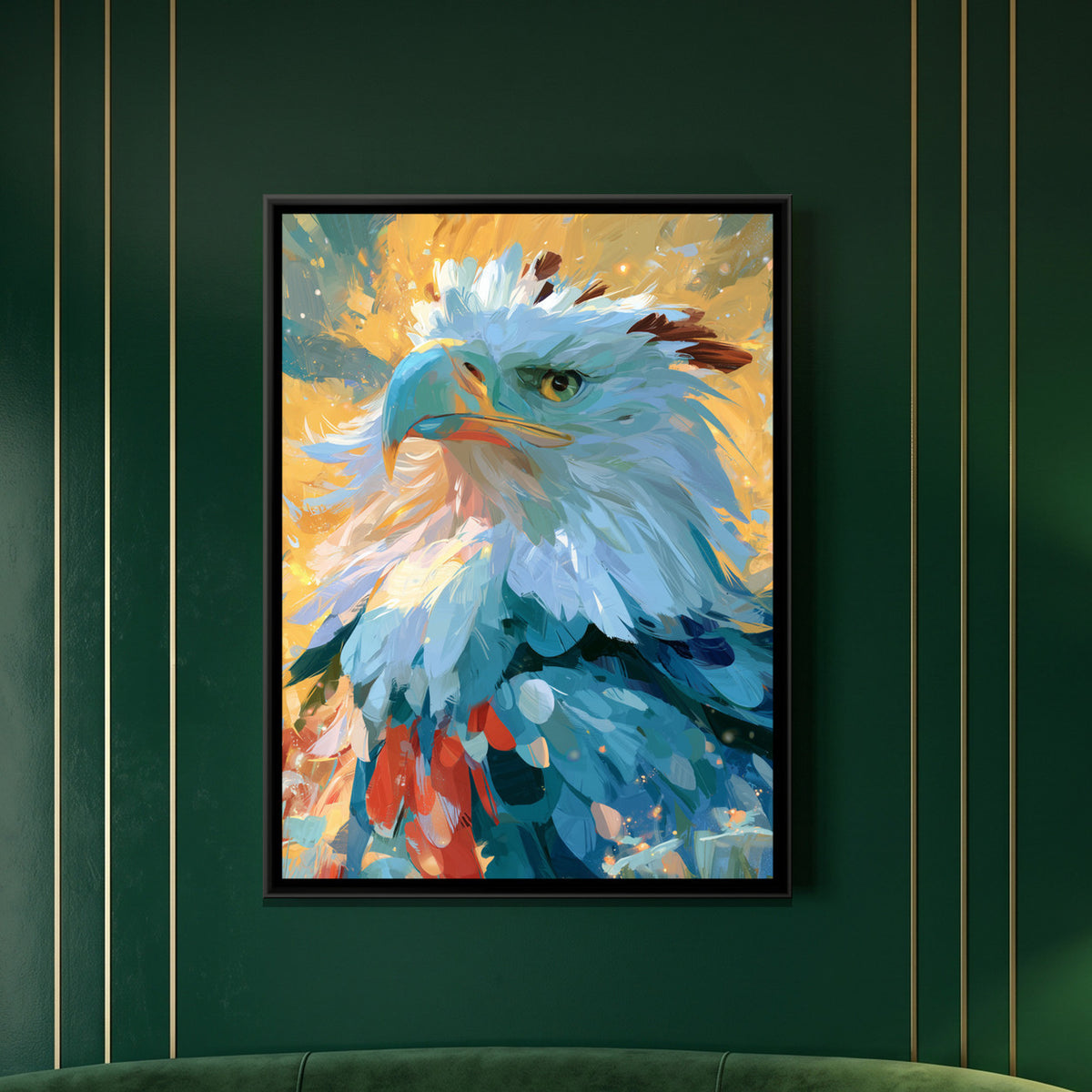 Eagle Head — framed canvas art hung on a wall