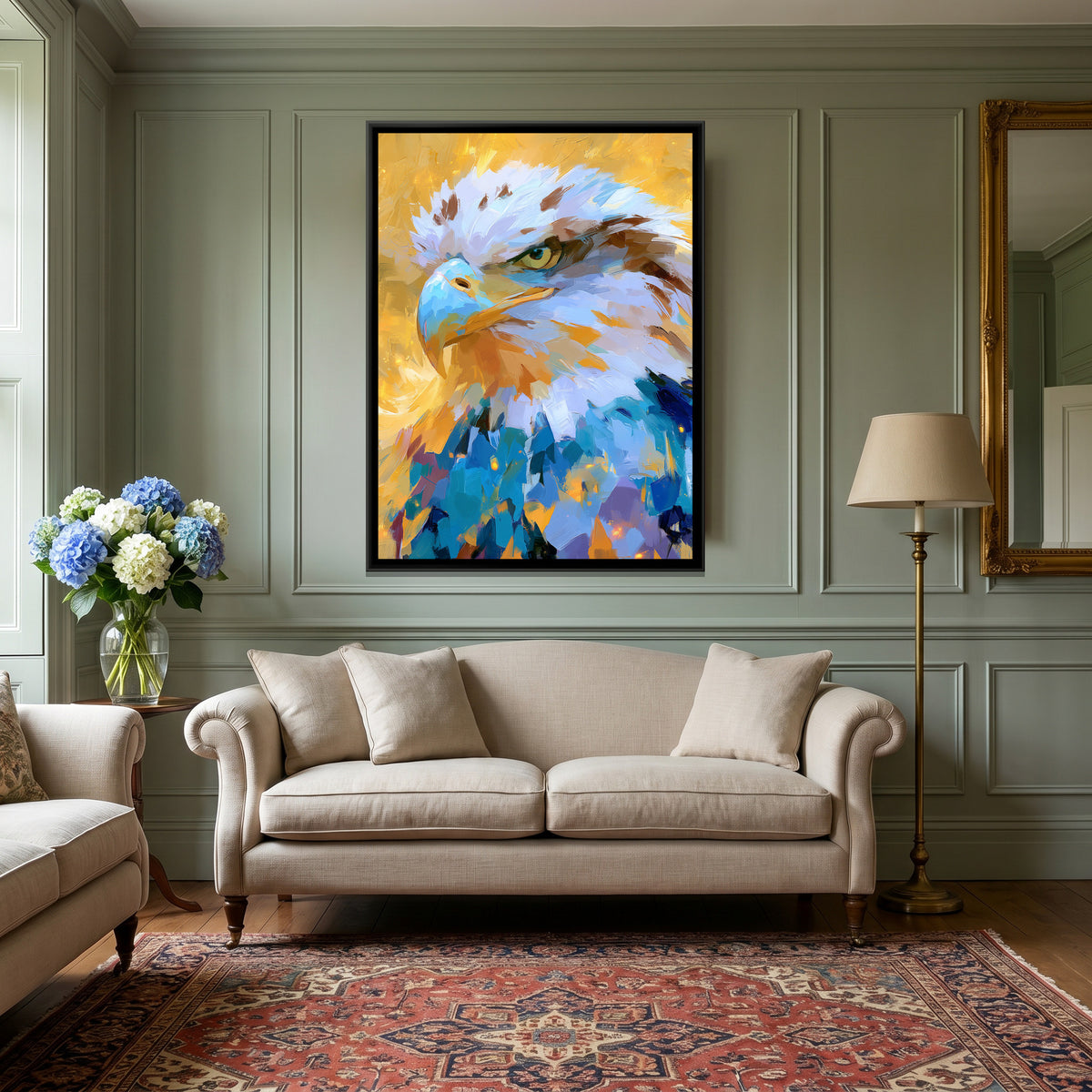 Eagle Head — canvas art shown in a second room setting