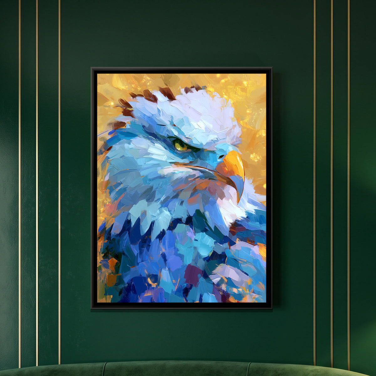 Eagle Head — framed canvas art hung on a wall