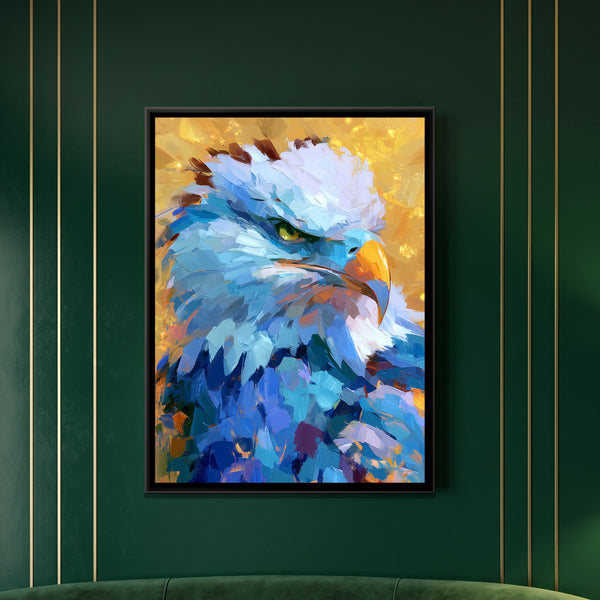 Eagle Head — framed canvas art hung on a wall