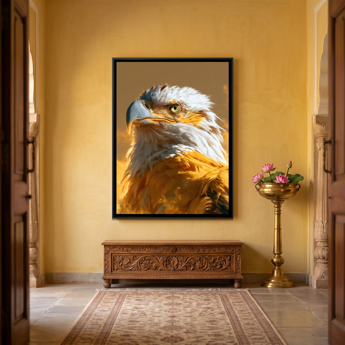 Eagle Head — canvas art shown in a styled room