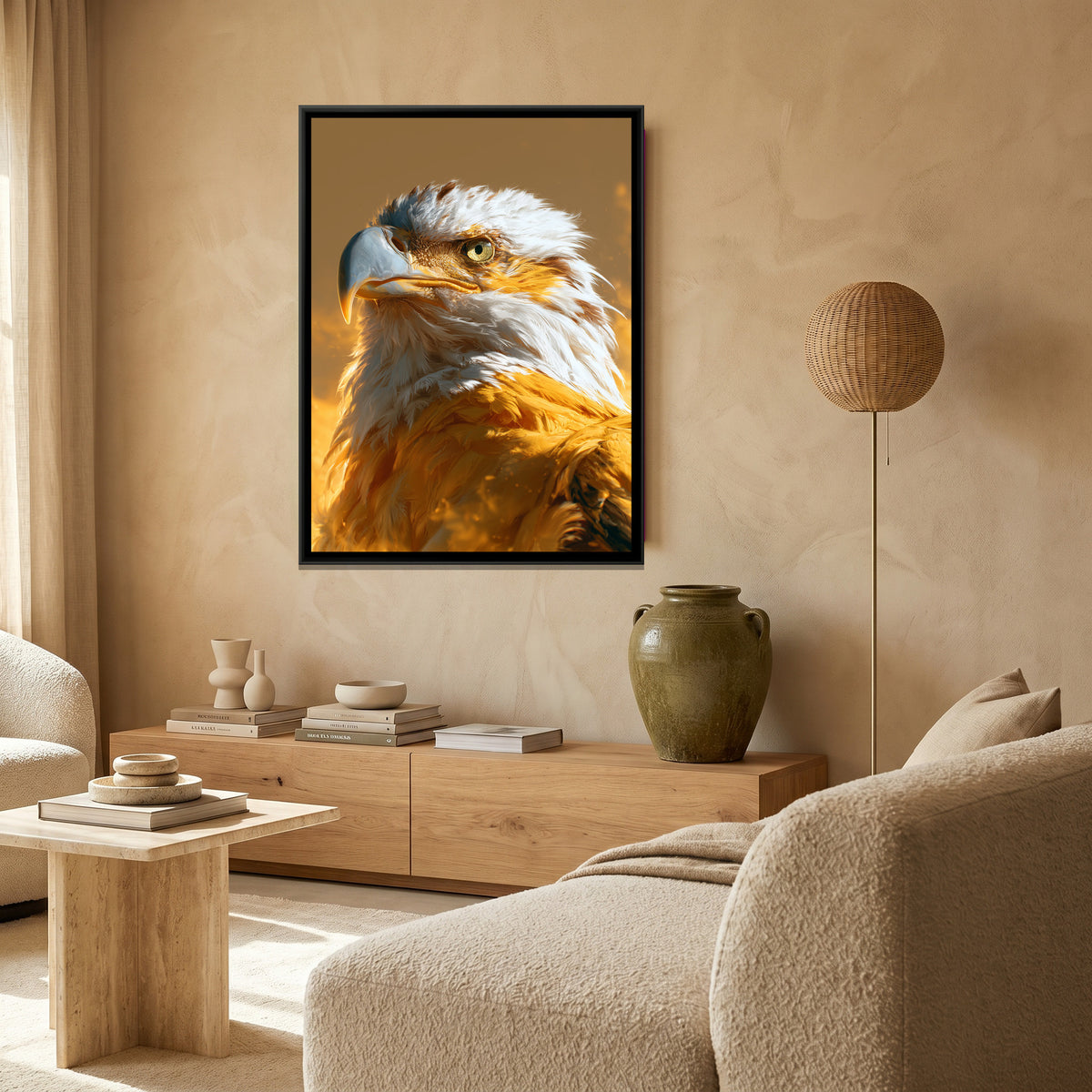 Eagle Head — canvas art shown in a second room setting