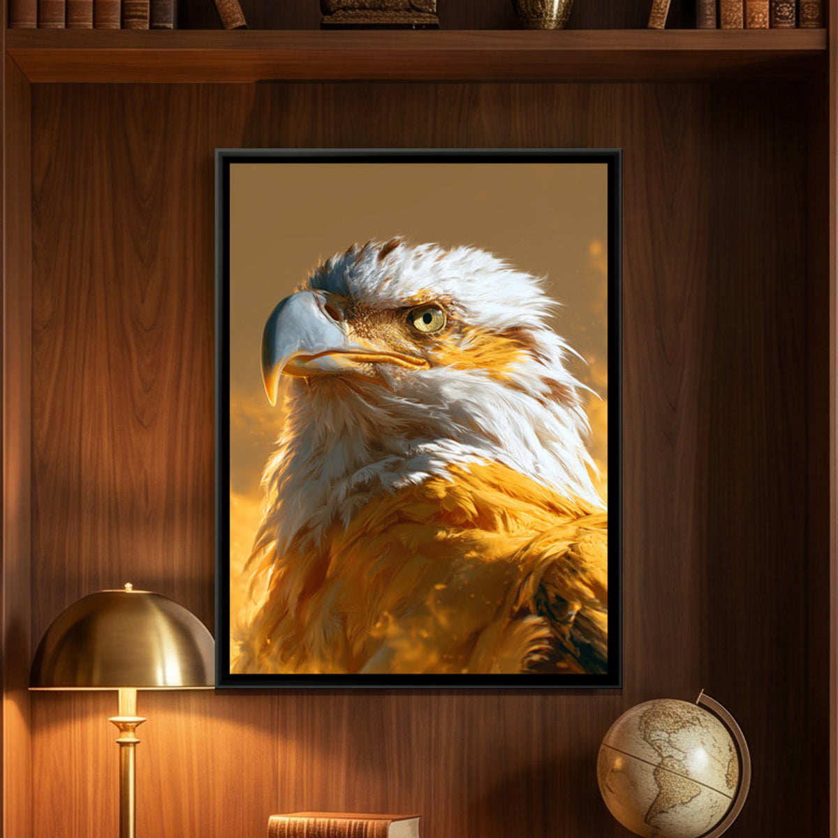 Eagle Head — framed canvas art hung on a wall
