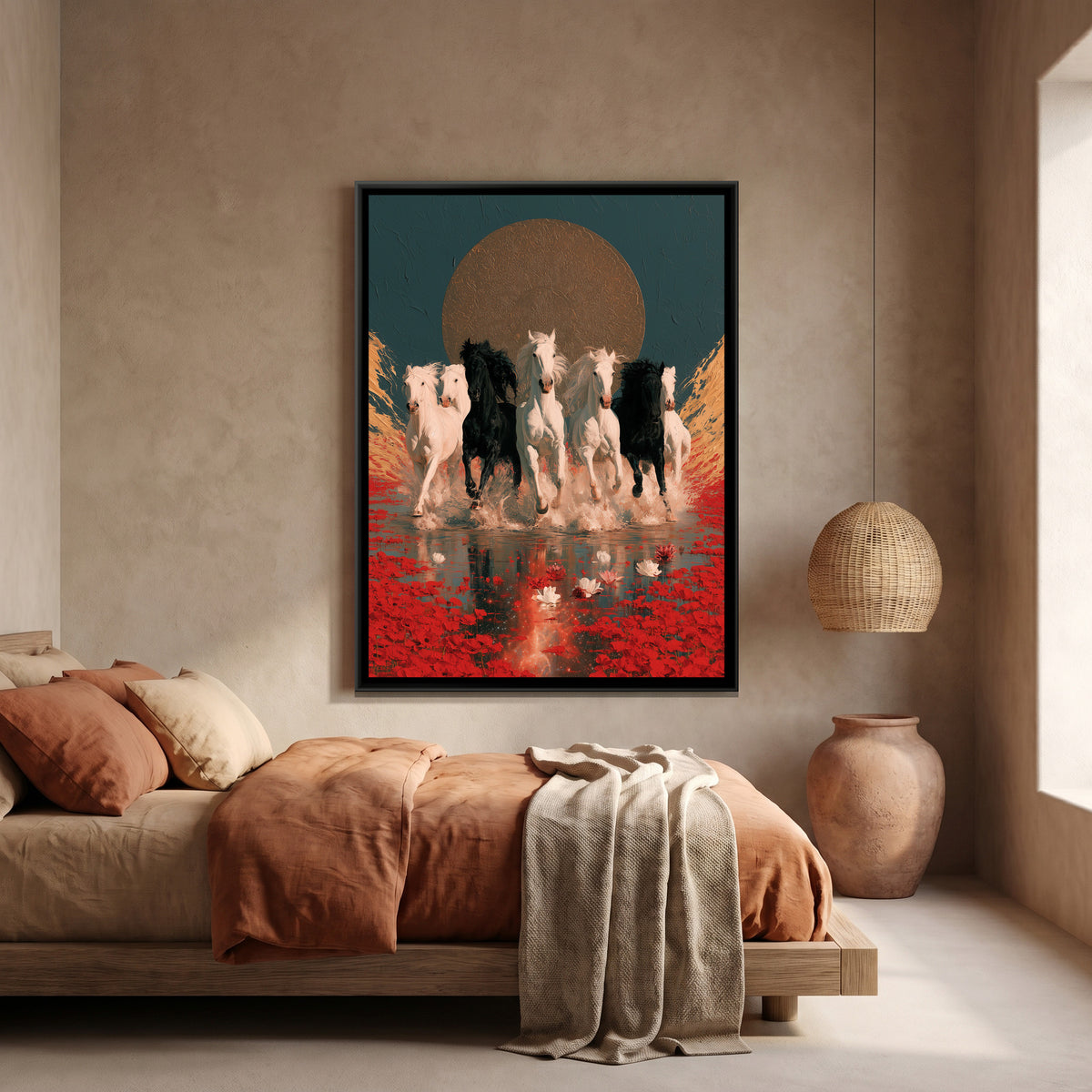 7 Horses — canvas art shown in a styled room