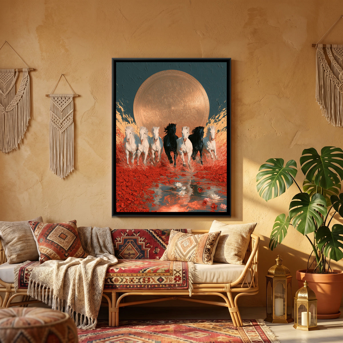 7 Horses — canvas art shown in a styled room