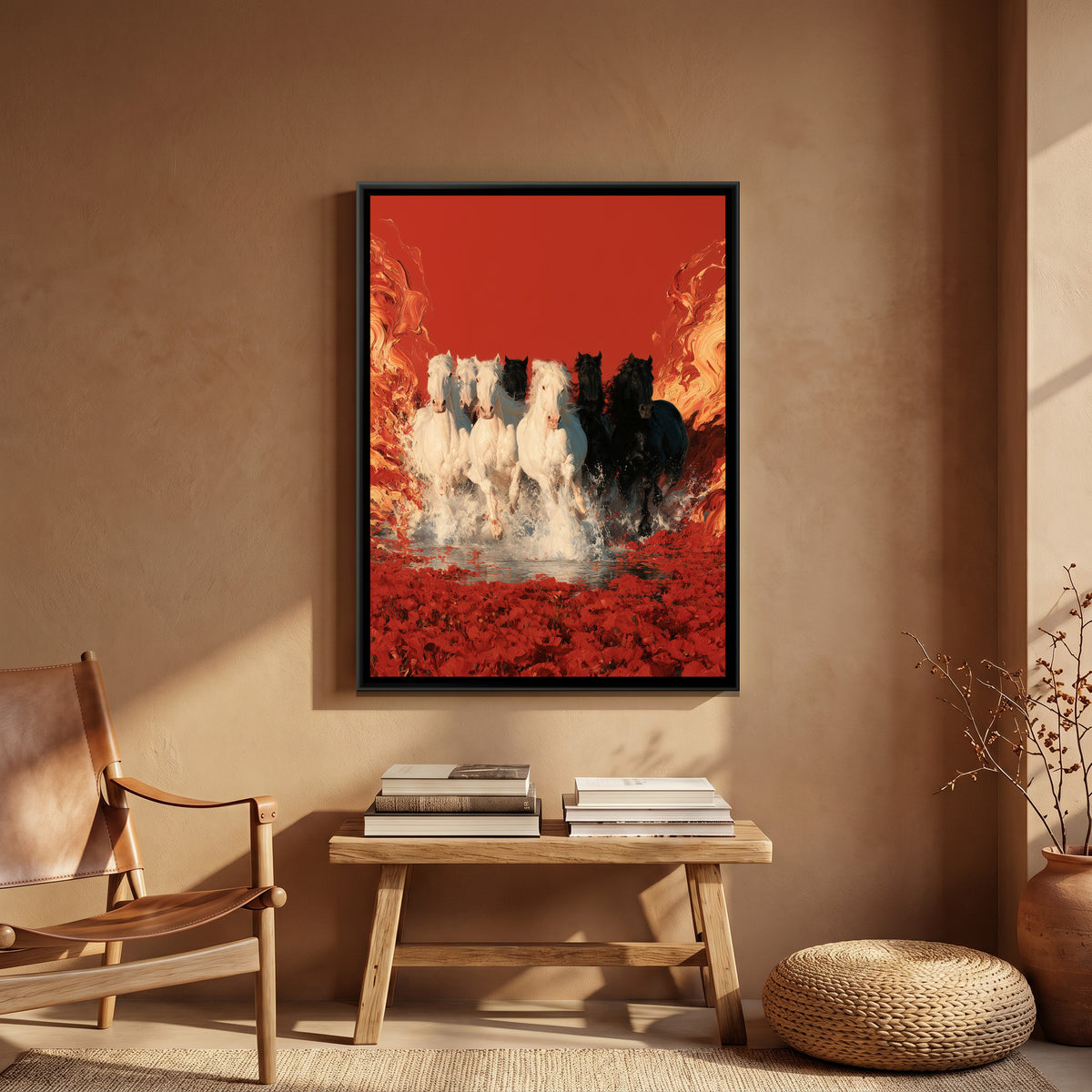 7 Horses — canvas art shown in a second room setting