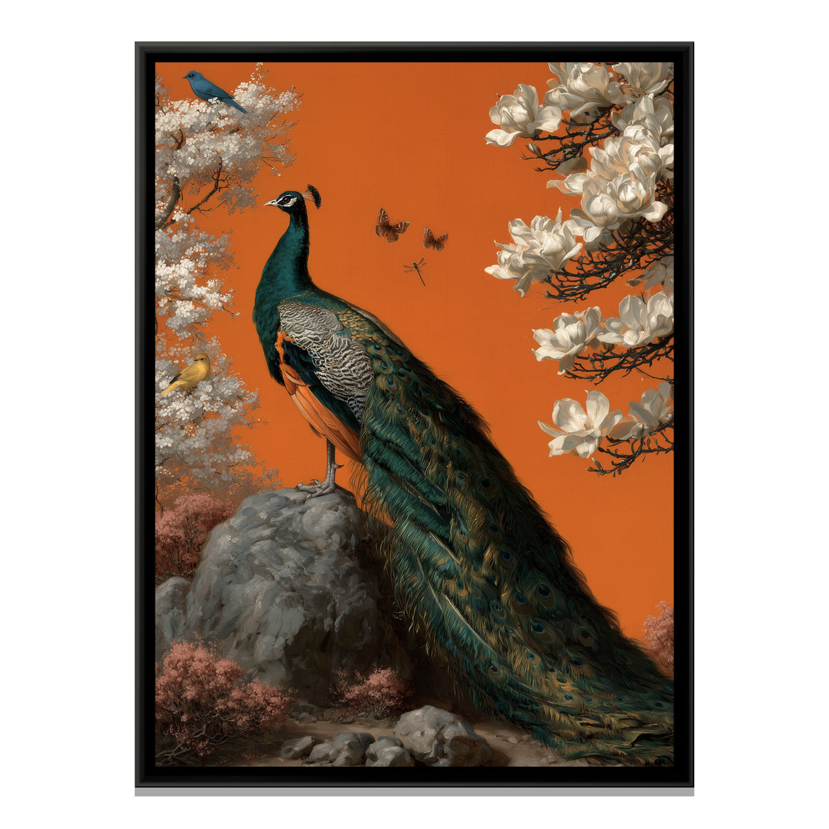 Chinoiserie Peacock — framed canvas print, front view