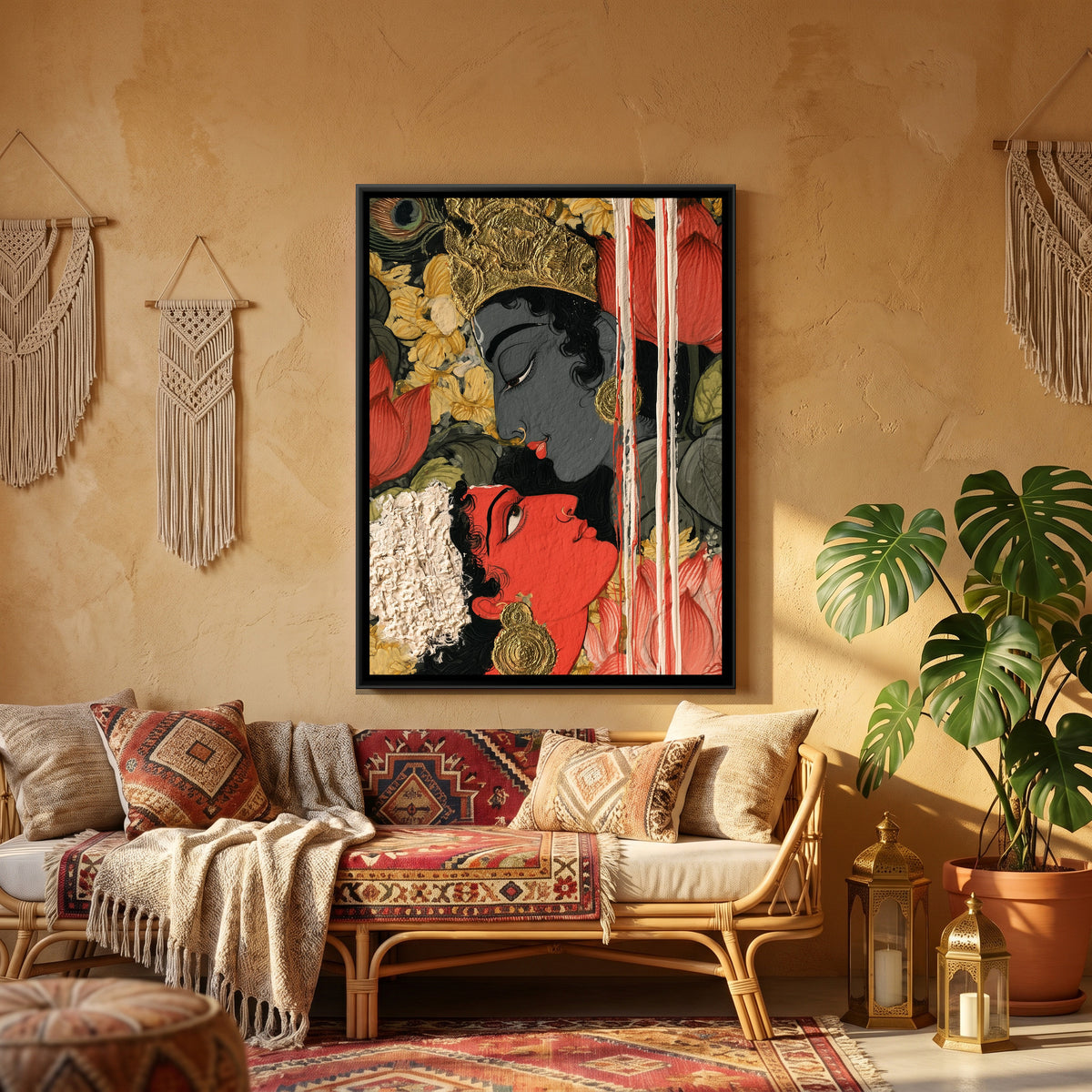 Shri Radha Krishna — canvas art shown in a styled room