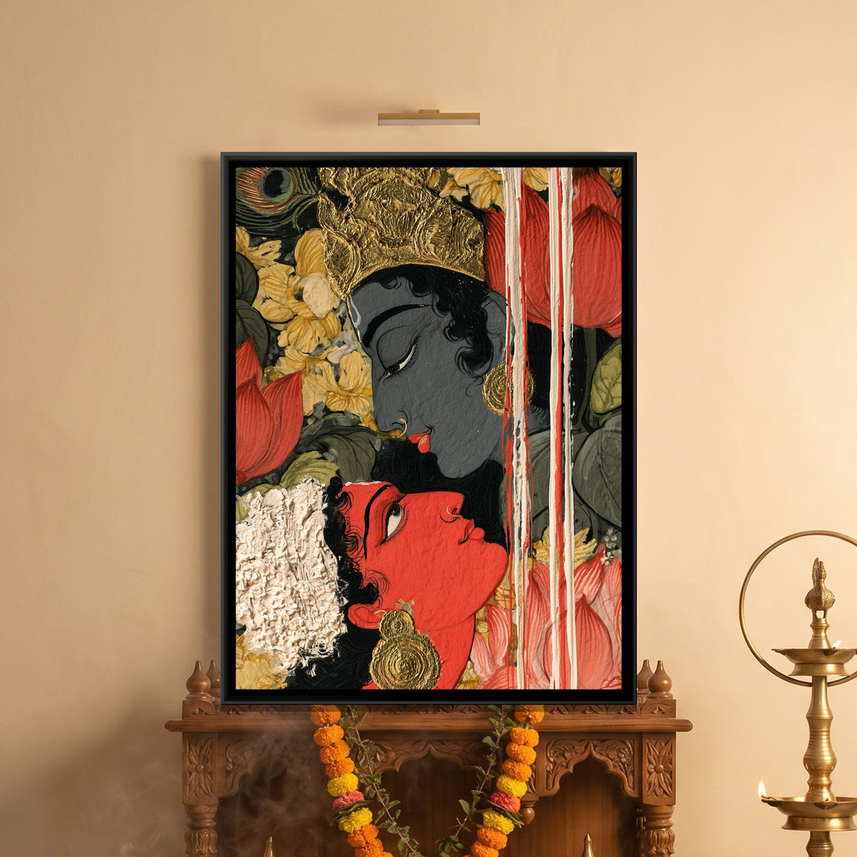 Shri Radha Krishna — framed canvas art hung on a wall